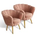 Ver imagem 2 de Kit 2 Poltrona Sala Decorativa Pétala Veludo Rosa Pés Palito Castanho - Arkell