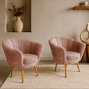 Ver imagem 1 de Kit 2 Poltrona Sala Decorativa Pétala Veludo Rosa Pés Palito Castanho - Arkell