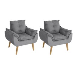 Kit 2 Poltronas Decorativas Opala Suede Cinza Smf Decor - 1