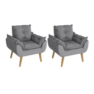Kit 2 Poltronas Decorativas Opala Suede Cinza Smf Decor