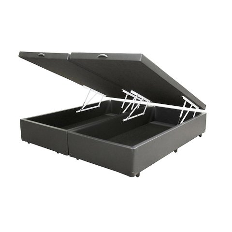 Base Box Baú Casal Blindado Bipartido AColchoes Sintético Cinza 41x138x188