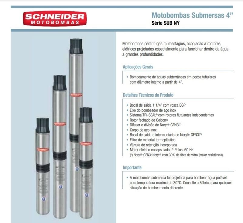 Bomba Schneider Submersa Sub25-15ny4e8 1,5cv Trifásico 380v Prata 380 (t) - 2