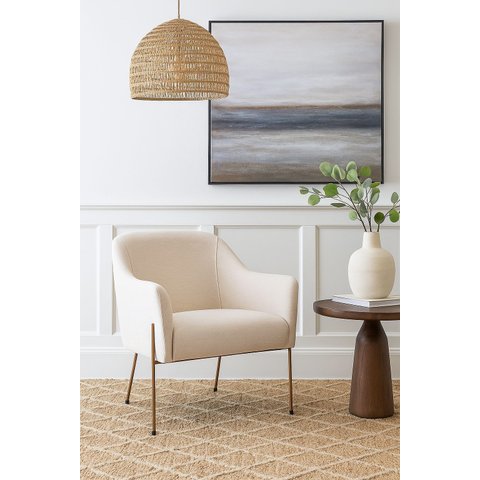 Poltrona Organic Linho Bege Base Aço Dourado - Ooca Móveis