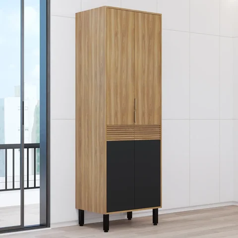 Paneleiro 2 Portas 70cm Thalita Yescasa Marrom/Nogal Manchester/Preto