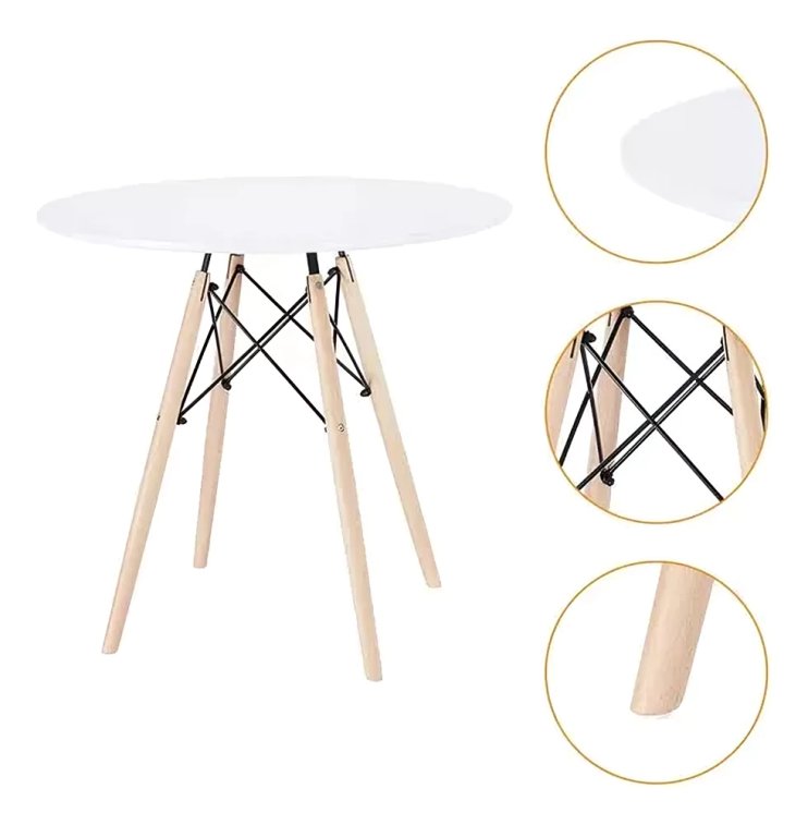 Conjunto Mesa Jantar Eiffel Branca 80cm + 4 Cadeiras Charles Eames Nude - 3