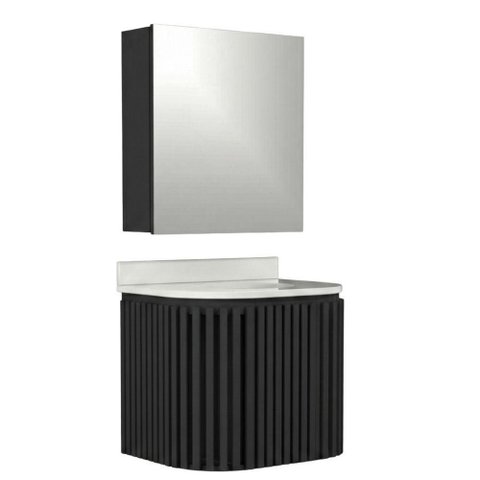 Conjunto Gabinete para Banheiro Emma 2 Portas MDF 15mm 60cm Preto Venturi