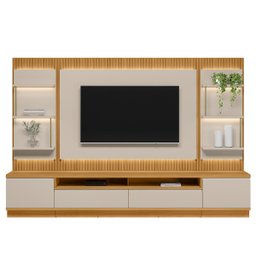 Conjunto Rack com Painel Modulado para Tv até 70" e 2 Módulos Laterais Ripado Paulina Tauari/off Whi - 1 Conjunto Rack com Painel Modulado para Tv até 70" e 2 Módulos Laterais Ripado Paulina Tauari/off Whi - 1