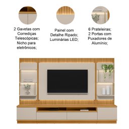 Conjunto Rack com Painel Modulado para Tv até 70" e 2 Módulos Laterais Ripado Paulina Tauari/off Whi - 5 Conjunto Rack com Painel Modulado para Tv até 70" e 2 Módulos Laterais Ripado Paulina Tauari/off Whi - 5