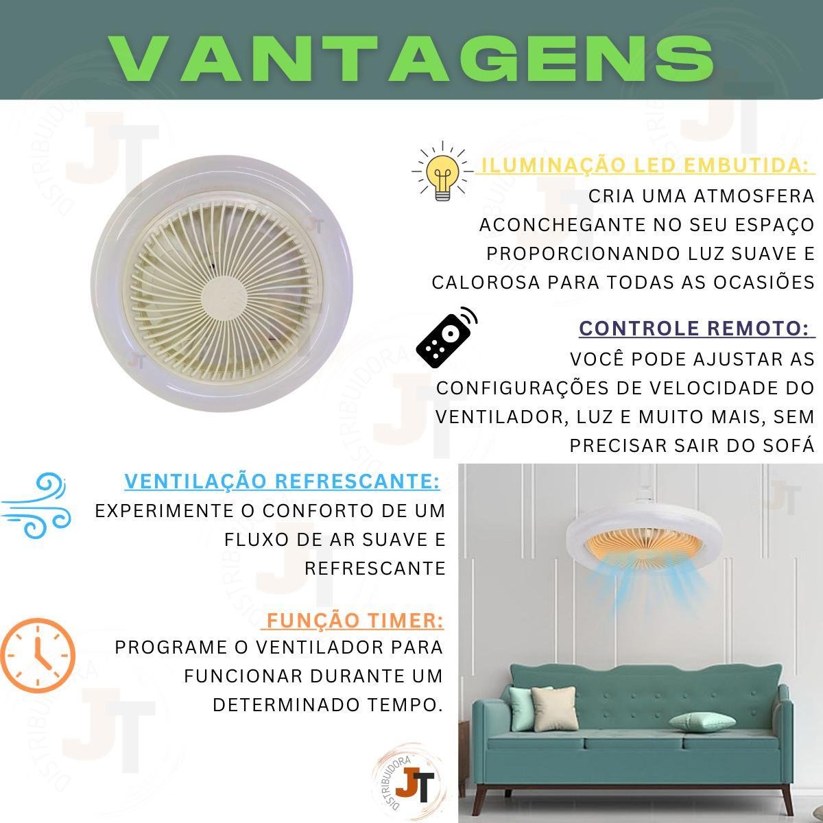 Lâmpada Led Ventilador Teto 36w Forte Controle Remoto E27 - 3