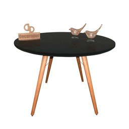 Mesa Jantar Pés Palitos Tampo Redondo Vidro Laqueado 140cm Preto - 1 Mesa Jantar Pés Palitos Tampo Redondo Vidro Laqueado 140cm Preto - 1