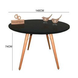 Mesa Jantar Pés Palitos Tampo Redondo Vidro Laqueado 140cm Preto - 4 Mesa Jantar Pés Palitos Tampo Redondo Vidro Laqueado 140cm Preto - 4