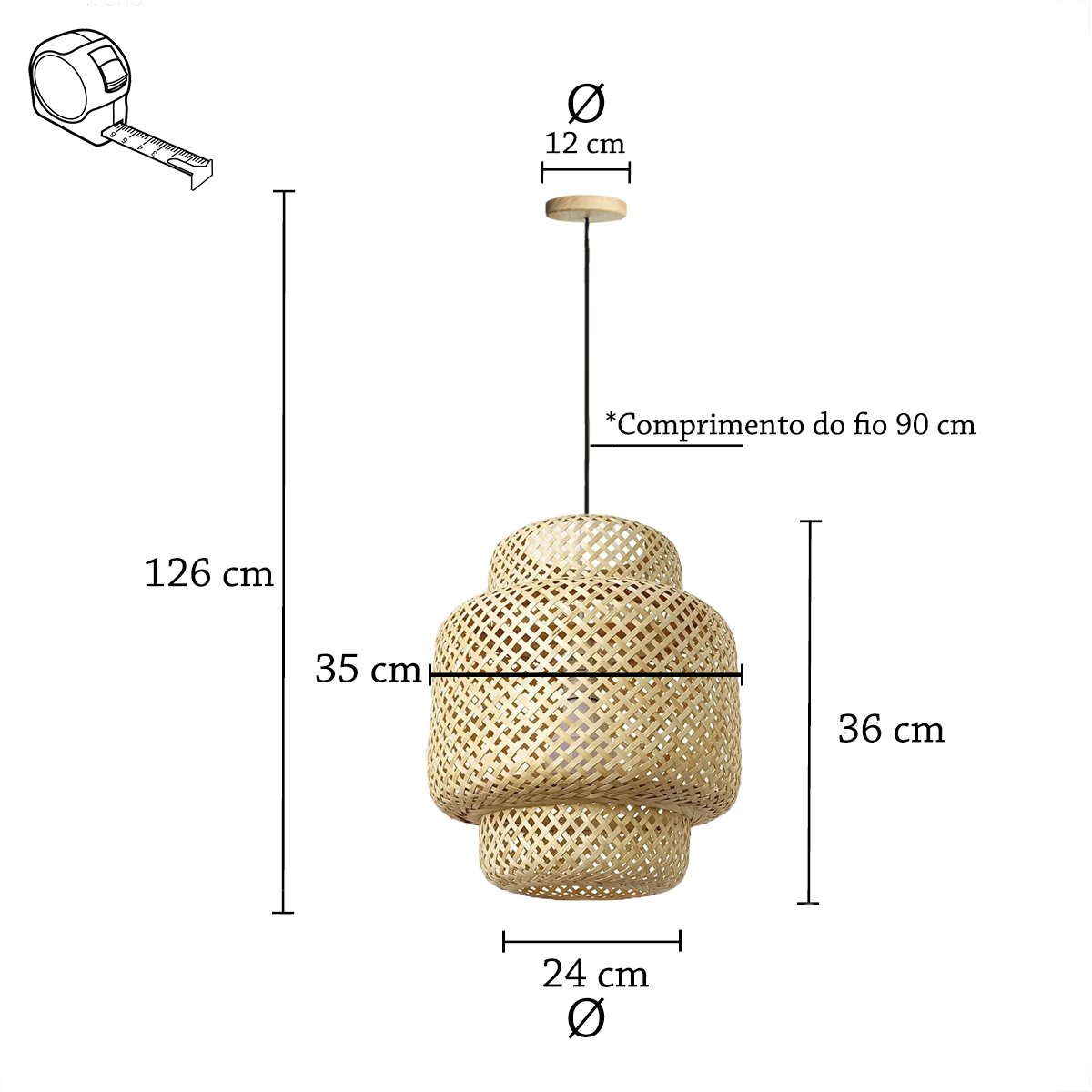 2 Pendente em Palha Artesanal Fibra Natural Rustico Nat20 - 5