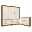 Ver imagem 1 de Guarda Roupa Casal 3 Portas 9 Gavetas Morretes e Cômoda Pinhais Jatobá Areia - Santos Andirá