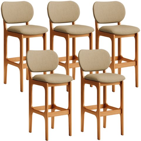 Kit 5 Banquetas Alta Bar Cozinha Sala Jantar Fixa Betta L02 Imbuia Linho Bege Escuro - Lyam Decor