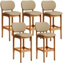 Ver imagem 1 de Kit 5 Banquetas Alta Bar Cozinha Sala Jantar Fixa Betta L02 Imbuia Linho Bege Escuro - Lyam Decor