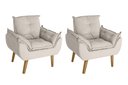 Ver imagem 1 de Kit 02 Poltrona/cadeira Decorativa Glamour Opala com Pés Quadrado Bege