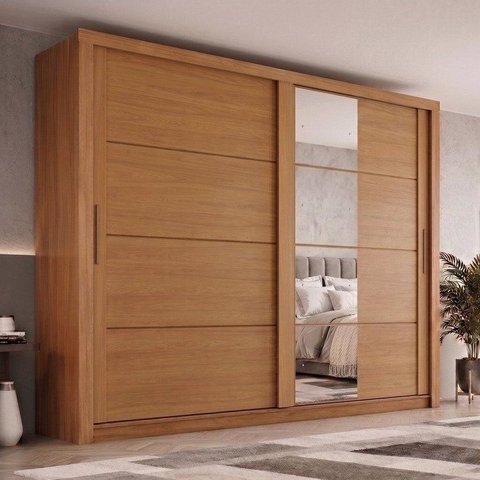 Guarda Roupa Casal 02 Portas Deslizantes 04 Gavetas com Espelho Cinamomo Palace