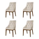 Ver imagem 1 de Kit 4 Cadeiras de Jantar Luxo Estofada Elisa Anatômica Capitonê Linho Bege Base Madeira Maciça Imbui