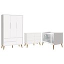 Ver imagem 1 de Dormitório Completo Infantil Theo 3 Portas, Cômoda 6 Gavetas e Berço Branco Fosco com Pés Amadeirado