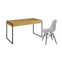 Ver imagem 2 de Mesa de Escritório Industrial Malta Canela 137x53cm Base Ferro Preto com 1 Cadeira Branca Eames Eiff