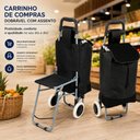 Ver imagem 3 de Carrinho de Feira Compras com Banco Assento Sacola Supermercado Leva Tudo Dobravel com Banqueta Banq