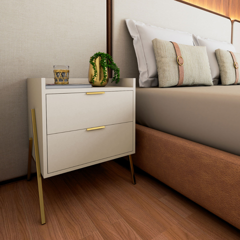 Kit 2 Mesas de Cabeceiras Retrô com 2 Gavetas Asher 45cm - Off-white