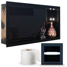 Nicho e Porta Papel em Porcelanato Preto Nero Polido - 6