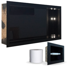 Nicho e Porta Papel em Porcelanato Preto Nero Polido - 3