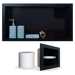 Nicho e Porta Papel em Porcelanato Preto Nero Polido - 2