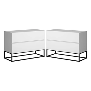 Conjunto Duas Mesas de Cabeceira Eros 60cm Pés Preto 2 Gavetas Fosco Quarto:branco