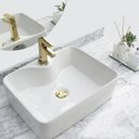 Ver imagem 1 de Kit Cuba Pia Louça Cerâmica Banheiro C/ Torn e Vál Dourada 5