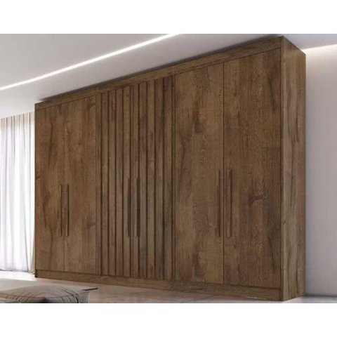 Guarda Roupa 6 Portas C- 2 Ripadas e 6 Gavetas Potente Braúna - Europa