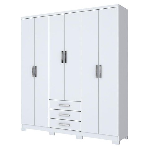 Guarda-Roupa Casal 6 Portas e 3 Gavetas Caju - Henn - Branco