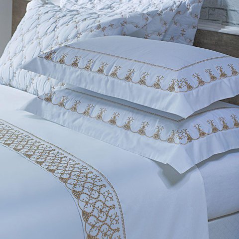 Jogo Cama Lençol Garland Casal Bordado 100% Algodão Acetinado 400 Fios 4 Peças - Branco