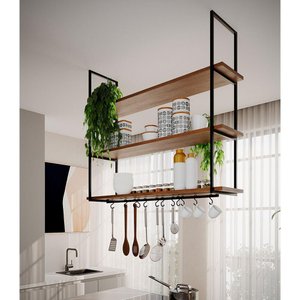 Nicho de Teto Indústrial Denver 120cm Preto e Freijó - Cor: Preto