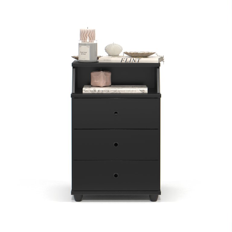 Mesa de Cabeceira 3 Gavetas e Nicho Luxo New -:preto