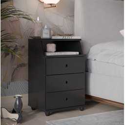 Mesa de Cabeceira 3 Gavetas e Nicho Luxo New -:preto - 4