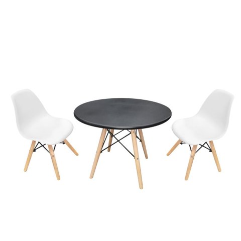 Kit Mesa Infantil Eames Preta 60cm + 2 Cadeiras Eames Infantil Branco