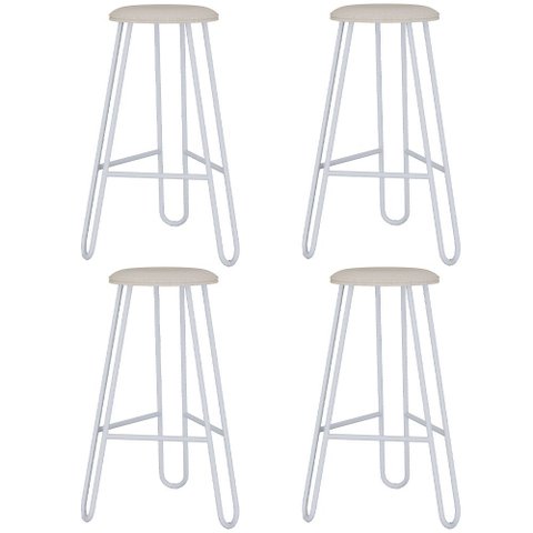 Kit 04 Banquetas Baixa Bar Cozinha Sala de Jantar Áris C01 Branco Linho Areia - Lyam Decor