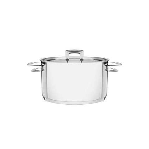 Caçarola Brava Funda em Aço Inox Fundo Triplo com Tampa Plana e Alças 20 Cm 3,6 L