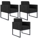 Ver imagem 1 de Kit 3 Poltronas Decorativas para Sala Recepção Base Fixa Metal Helô L02 Linho Chumbo - Lyam