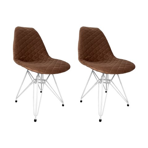 Kit 2 Cadeiras Jantar Estofadas Caramelo Eiffel Eames Base Ferro Branco
