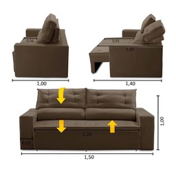 Sofá Retrátil e Reclinável 2 Lugares com Molas 1,50m Lana Suede Marrom Rover & Beato - 2