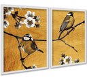 Ver imagem 1 de Kit 2 Quadros Pássaros Dourados Flores Cerejeira 45x34cm:moldura Branca