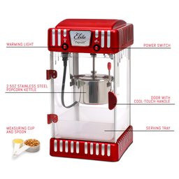 Elite Gourmet Pipoqueira Elétrica Retro 2.5oz com Bandeja Removível (vermelha) - 2