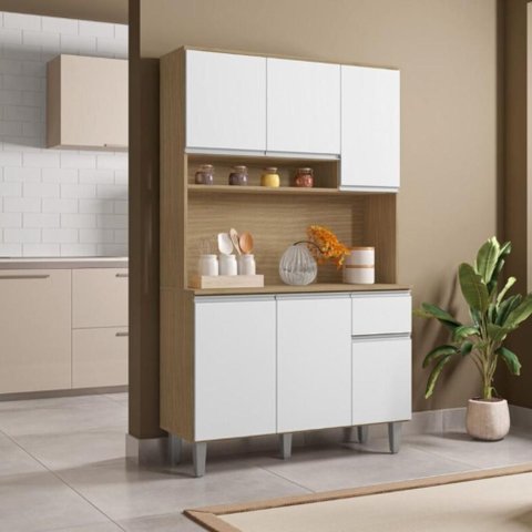 Armário Cozinha Millan Amendoa Branco 6 Portas