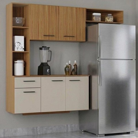 Cozinha Compacta 5 Portas 1 Gaveta Isis Yescasa Marrom/Cinamon/Offwhite