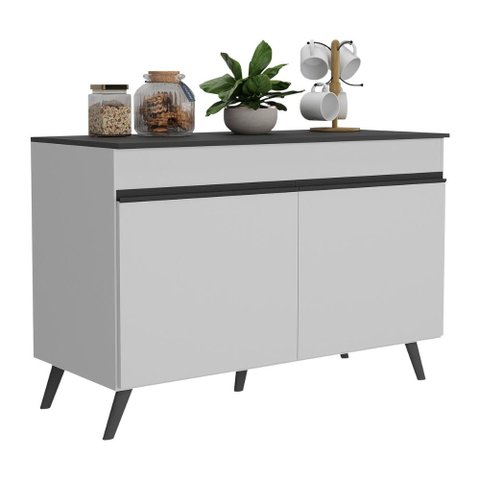 Balcão Cozinha Gabinete Pia 120cm 2 Portas Veneza Multimóveis V3738 Branco/preto
