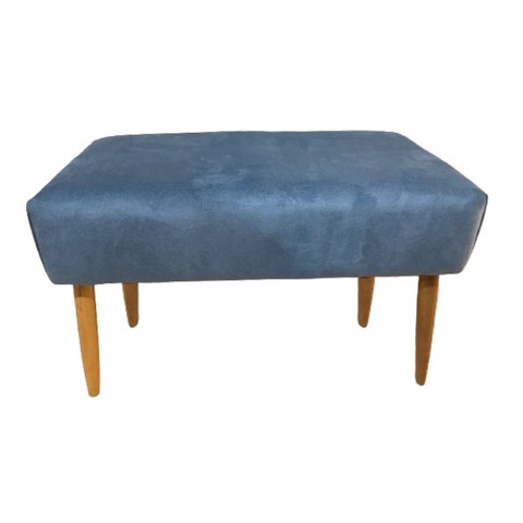 Puff Banco Decorativo Tecido Pena Azul Ceu- Dominic Decor