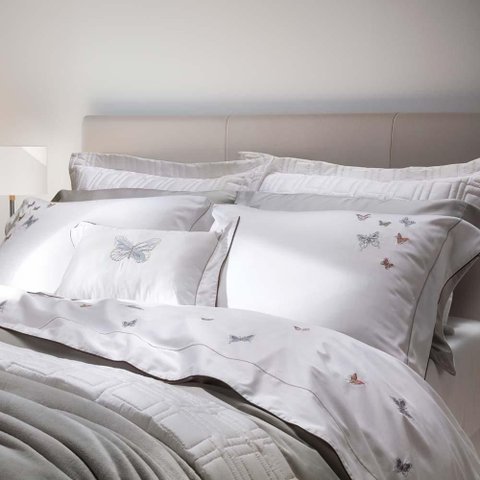 Jogo de Cama Queen 300 Fios Borboleta - Marken Fassi Branco/cinza